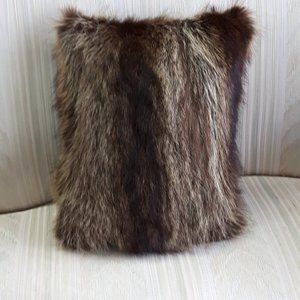 Genuine Raccoon Real Fur Throw Pillow